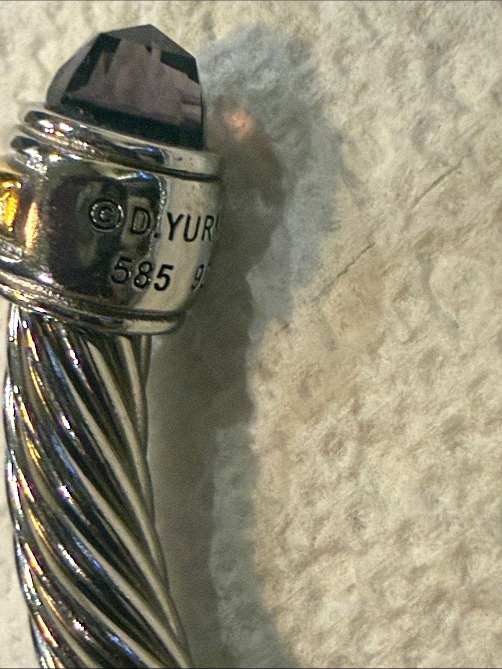 David Yurman copy, Twisted Cable Cuff Bracelet with Stone End Caps - Silver - Picture 2 of 4